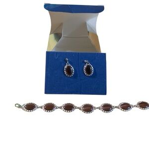 Avon Brown Stone and silvertone anklet and earring set NIB 2007